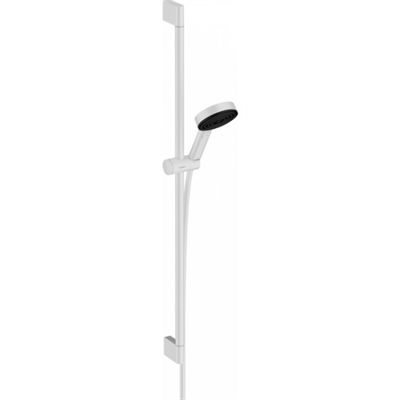 Душевой гарнитур Hansgrohe Pulsify Select S, лейка Relaxation 3 режима, штанга 90 см, белый матовый, диск графит, 24170700, 3 режима струи 24170700 - фото 228696