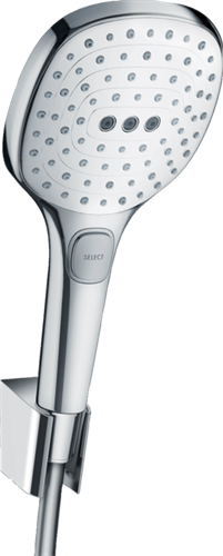 Душевой гарнитур Hansgrohe Raindance Select E 26720400, 3 режима струи, корпус хром, лицевая часть белая 26720400 - фото 229021