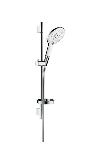 Душевой гарнитур Hansgrohe Raindance Select S 150 3iet с мыльницей 27802400, штанга 65 см, корпус хром, лицевая часть белая, 3 режима струи 27802400 - фото 229233