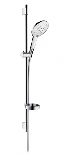 Душевой гарнитур Hansgrohe Raindance Select S 150 3iet с мыльницей 27803400, штанга 90 см, корпус хром, лицевая часть белая, 3 режима струи 27803400 - фото 229240