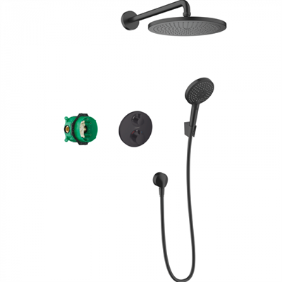 Душевая система Hansgrohe Croma 27961670 280 1jet с Ecostat S, термостатическая, цвет чёрный матовый 27961670 - фото 229259