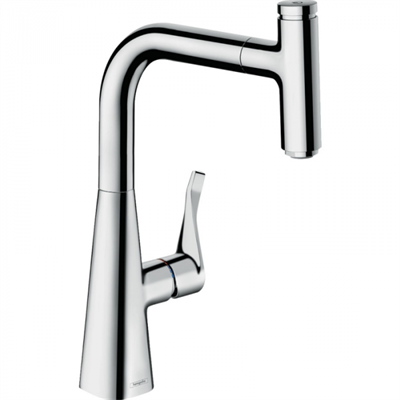 Смеситель Hansgrohe Metris Select 73802000, для кухонной мойки, с вытяжным изливом, цвет хром 73802000 - фото 244225