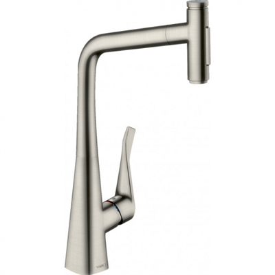Смеситель Hansgrohe Metris Select 73820800, для кухонной мойки, с вытяжным изливом, цвет нержавеющая сталь 73820800 - фото 244314