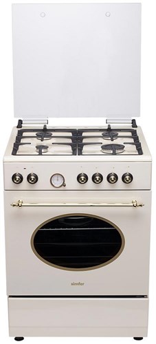 SIMFER F66MO45011 плита комбинированная отдельностоящая, 60х60х86 см, 4 конфорки, бежевый, фурнитура цвета бронзы 8699272067969 - фото 252549
