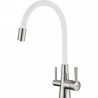 Смеситель Lemark Comfort LM3075BN-White, для кухни с подключением к фильтру с питьевой водой, никель lm3075bn-white - фото 265760