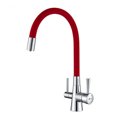 Смеситель Lemark Comfort LM3075C-Red для кухонной мойки, с подключением к фильтру питьевой воды, хром/красный lm3075c-red - фото 265766