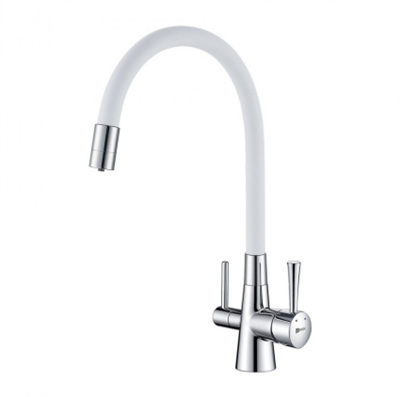 Смеситель Lemark Comfort LM3075C-White для кухонной мойки, с подключением к фильтру питьевой воды, хром/белый lm3075c-white - фото 265769