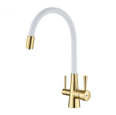 Смеситель Lemark Comfort LM3075G-White для кухонной мойки, с подключением к фильтру питьевой воды, золото/белый lm3075g-white - фото 265774