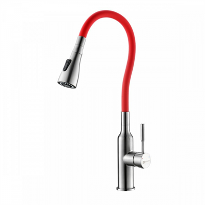 Смеситель Lemark Expert LM5082S-Red для кухни с гибким изливом, хром/красный lm5082s-red - фото 266112