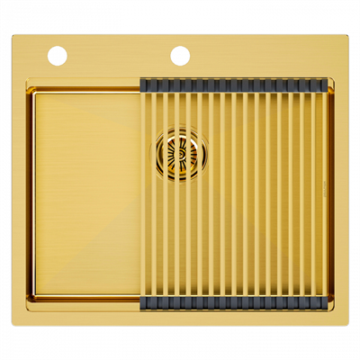 Мойка из нержавеющей стали Paulmark KRONER-PRO 59, мойка, нержавеющая сталь, брашированное золото + PRO, ролл-мат pm705951-bg+r405-bg