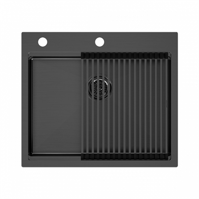 Мойка из нержавеющей стали Paulmark KRONER-PRO 59, мойка, нержавеющая сталь, вороненая сталь + PRO, ролл-мат pm705951-gm+r405-gm