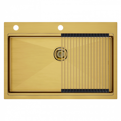 Мойка из нержавеющей стали Paulmark KRONER-PRO 75, мойка, нержавеющая сталь, брашированное золото + PRO, ролл-мат pm707551-bg+r405-bg