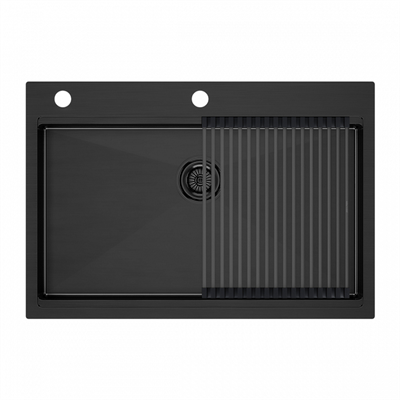 Мойка из нержавеющей стали Paulmark KRONER-PRO 75, мойка, нержавеющая сталь, вороненая сталь + PRO, ролл-мат pm707551-gm+r405-gm