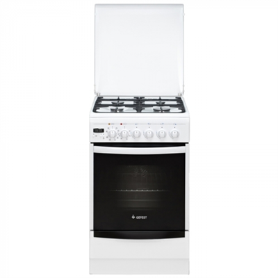 Газовая плита GEFEST ПГЭ 5102-03,  электрическая духовка,  металлическая крышка,  чугун, белый 13655001