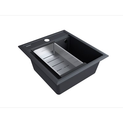 Мойка гранитная Paulmark STEPIA 45, мойка, гранит, антрацит + ADVANCE, коландер, нержавеющая сталь брашированная pm114651-an+a375-bs