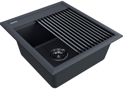 Мойка гранитная Paulmark STEPIA 45, мойка, гранит, антрацит + STEP, ролл-мат, брашированная нержавеющая сталь pm114651-an+r375-bs