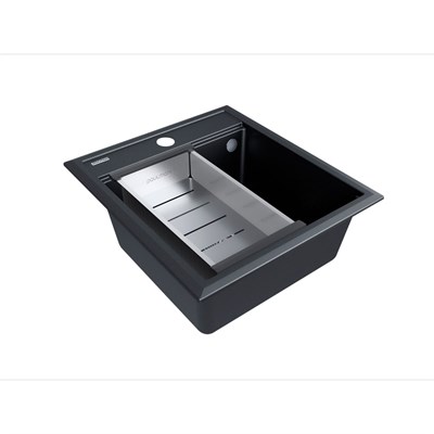 Мойка гранитная Paulmark STEPIA 45, мойка, гранит, черный металлик + ADVANCE, коландер, нерж. сталь брашированная pm114651-blm+a375-bs