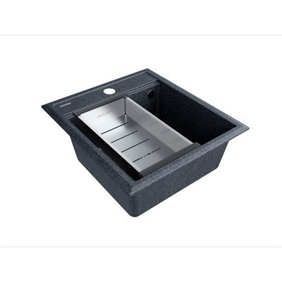 Мойка гранитная Paulmark STEPIA 45, мойка, гранит, графит + ADVANCE, коландер, нержавеющая сталь брашированная pm114651-dg+a375-bs