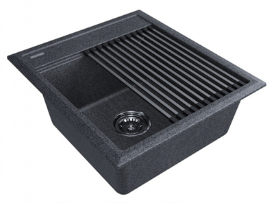 Мойка гранитная Paulmark STEPIA 45, мойка, гранит, графит + STEP, ролл-мат, брашированная нержавеющая сталь pm114651-dg+r375-bs