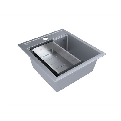 Мойка гранитная Paulmark STEPIA 45, мойка, гранит, серый металлик + ADVANCE, коландер, нерж. сталь брашированная pm114651-grm+a375-bs