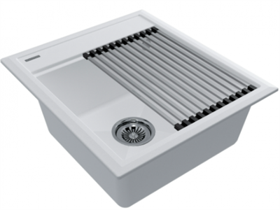 Мойка гранитная Paulmark STEPIA 45, мойка, гранит, белый + STEP, ролл-мат, брашированная нержавеющая сталь pm114651-wh+r375-bs