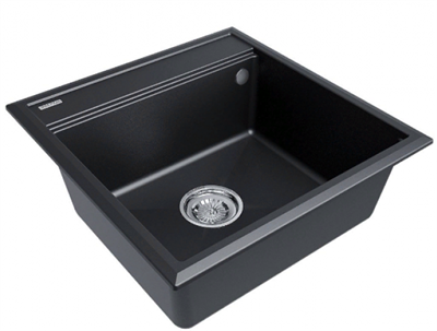 Мойка гранитная Paulmark STEPIA 50, мойка, гранит, черный металлик + STEP, ролл-мат, брашированная нержавеющая сталь pm115051-blm+r375-bs