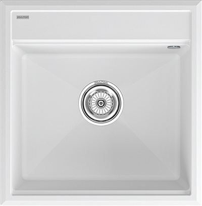 Мойка гранитная Paulmark STEPIA 50, мойка, гранит, белый + ADVANCE, коландер, нержавеющая сталь брашированная pm115051-wh+a375-bs