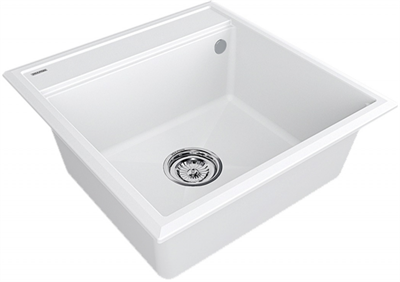 Мойка гранитная Paulmark STEPIA 50, мойка, гранит, белый + STEP, ролл-мат, брашированная нержавеющая сталь pm115051-wh+r375-bs