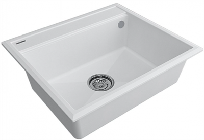 Мойка гранитная Paulmark STEPIA 60, мойка, гранит, белый + STEP, ролл-мат, брашированная нержавеющая сталь pm115951-wh+r375-bs