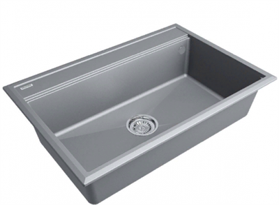 Мойка гранитная Paulmark STEPIA 80, мойка, гранит, серый металлик + STEP, ролл-мат, брашированная нержавеющая сталь pm117551-grm+r375-bs