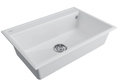 Мойка гранитная Paulmark STEPIA 80, мойка, гранит, белый + STEP, ролл-мат, брашированная нержавеющая сталь pm117551-wh+r375-bs