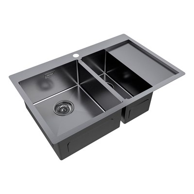 Мойка из нержавеющей стали Paulmark KRONER 78/2SF, мойка, нержавеющая сталь, вороненая сталь, левая pm227851-gml