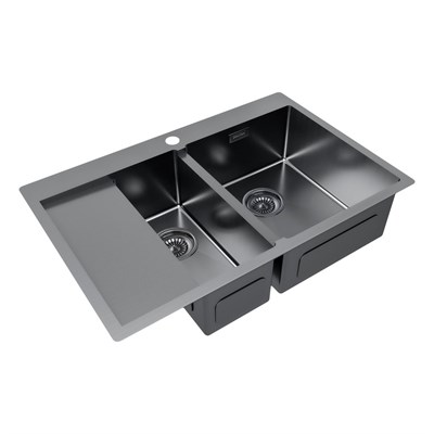Мойка из нержавеющей стали Paulmark KRONER 78/2SF, мойка, нержавеющая сталь, вороненая сталь, правая pm227851-gmr