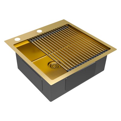 Мойка из нержавеющей стали Paulmark KRONER-PRO, мойка, нержавеющая сталь, брашированное золото + PRO, ролл-мат pm705151-bg+r405-bg