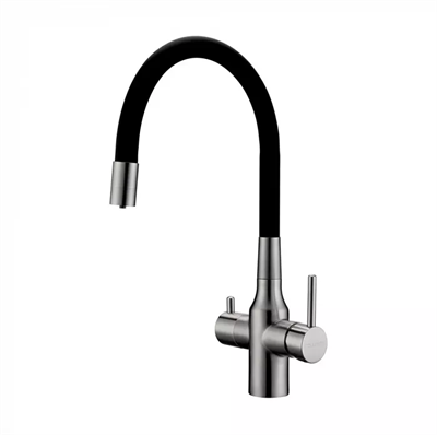 Paulmark SALIX, смеситель, брашированная сталь, черный шланг sa213419-bs