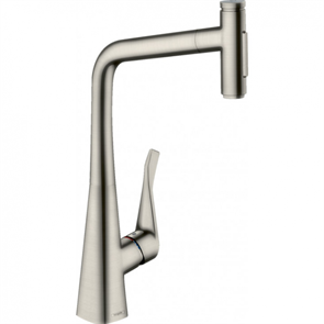 Смеситель Hansgrohe Metris Select 73820800, для кухонной мойки, с вытяжным изливом, цвет нержавеющая сталь 73820800