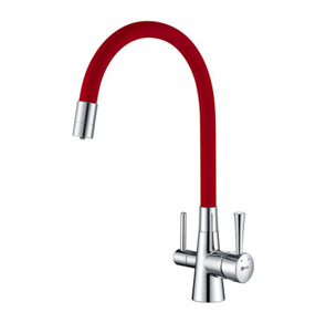 Смеситель Lemark Comfort LM3075C-Red для кухонной мойки, с подключением к фильтру питьевой воды, хром/красный lm3075c-red