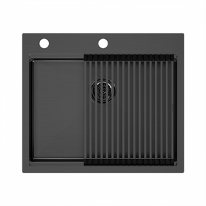 Мойка из нержавеющей стали Paulmark KRONER-PRO 59, мойка, нержавеющая сталь, вороненая сталь + PRO, ролл-мат pm705951-gm+r405-gm