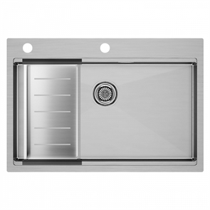 Мойка из нержавеющей стали Paulmark KRONER-PRO 75, мойка, нерж. сталь брашированная + ADVANCE, коландер, нерж. сталь браширов. pm707551-bs+a405-bs