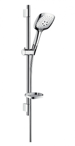 Душевой гарнитур Hansgrohe Raindance Select 150 3jet 27856000, корпус хром, лицевая часть белая 150 мм 27856000