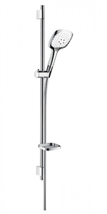 Душевой гарнитур Hansgrohe Raindance Select E 150 3jet/ Unica'S Puro 0,90 м 27857400, 3 режима струи, корпус хром, лицевая часть белая 27857400