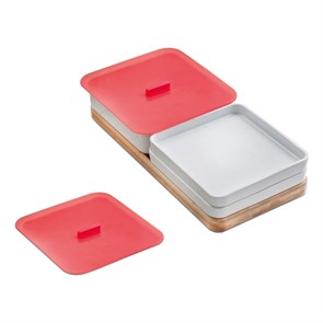 Teka Набор для готовки и хранения TEKA ZENIT R15: 1 бамбуковый лоток, 1 глубокое керамическое блюдо, 3 керамических контейнера подходят для духового шкафа и микроволновой печи, можно мыть в посудомоечной машине Teka, могуть быть размещены и скользят по ба 40199270