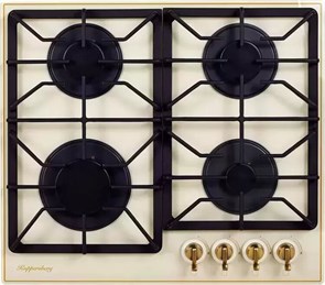 Kuppersberg FQ663C Bronze поверхность газовая независимая, 60 см, газ на стекле, 4 конфорки, решетки чугунные, бежевый/ручки цвета бронзы 00005583