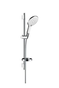 Душевой гарнитур Hansgrohe Raindance Select S 150 3iet с мыльницей 27802400, штанга 65 см, корпус хром, лицевая часть белая, 3 режима струи 27802400