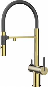 Смеситель из металла Paulmark GRAVITY, смеситель, золото, черный шланг gr213888-g