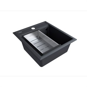 Мойка гранитная Paulmark STEPIA 45, мойка, гранит, антрацит + ADVANCE, коландер, нержавеющая сталь брашированная pm114651-an+a375-bs