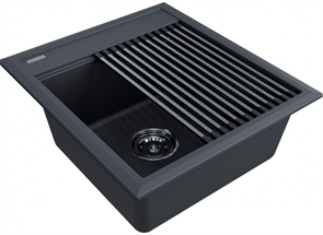 Мойка гранитная Paulmark STEPIA 45, мойка, гранит, антрацит + STEP, ролл-мат, брашированная нержавеющая сталь pm114651-an+r375-bs