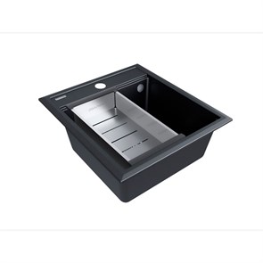 Мойка гранитная Paulmark STEPIA 45, мойка, гранит, черный металлик + ADVANCE, коландер, нерж. сталь брашированная pm114651-blm+a375-bs