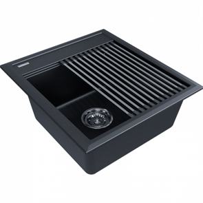 Мойка гранитная Paulmark STEPIA 45, мойка, гранит, черный металлик + STEP, ролл-мат, брашированная нержавеющая сталь pm114651-blm+r375-bs