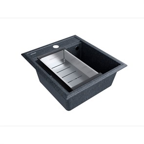 Мойка гранитная Paulmark STEPIA 45, мойка, гранит, графит + ADVANCE, коландер, нержавеющая сталь брашированная pm114651-dg+a375-bs
